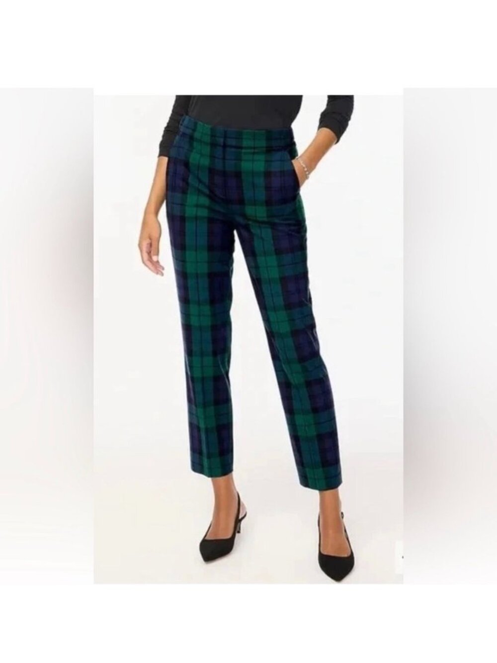 J. Crew Factory Bt015 Holland Black Watch Blue Green Cropped Plaid Pants Size 24